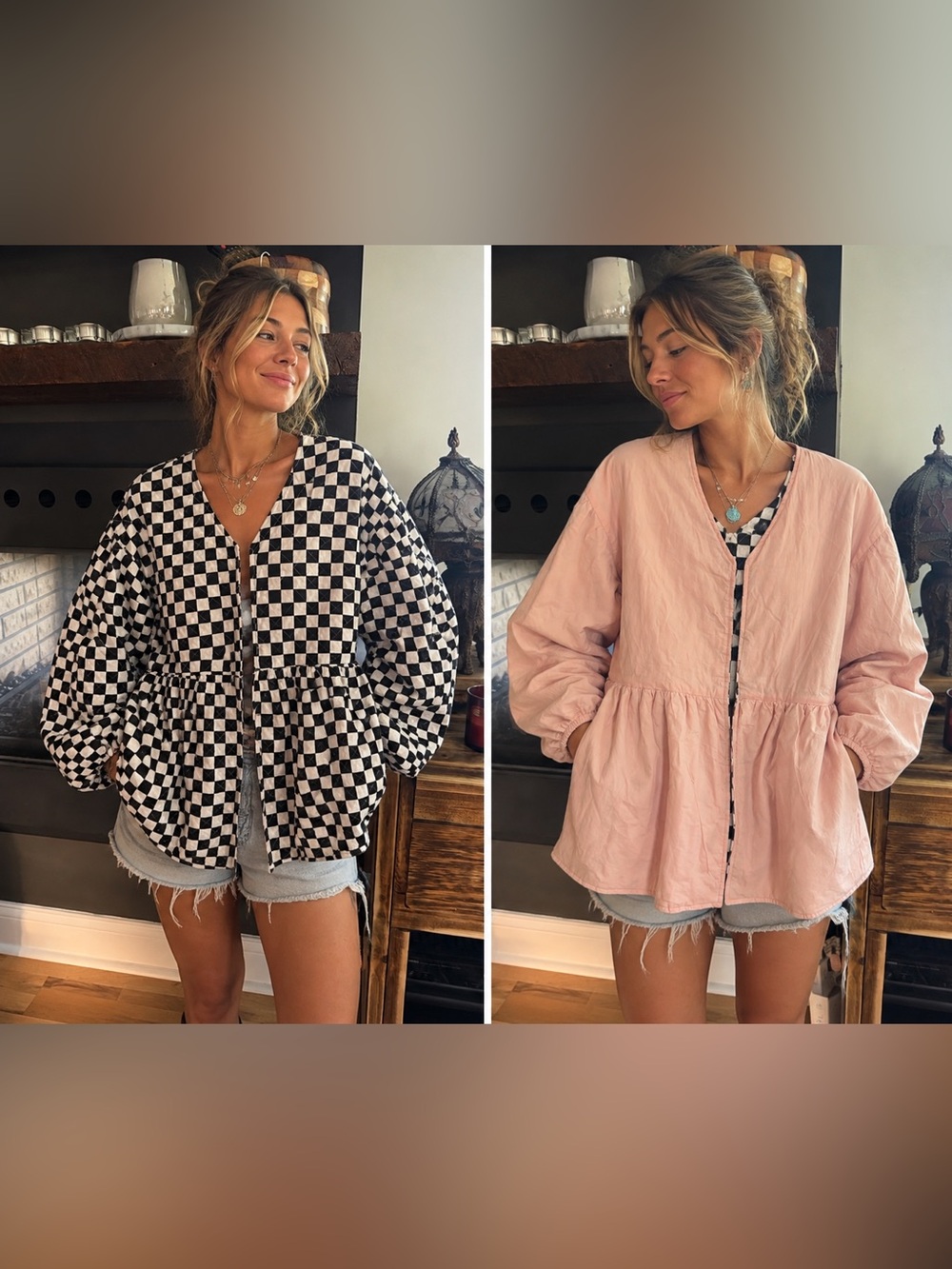 Saint Geraldine Reversible Checkerboard and Soft Pink Jacket